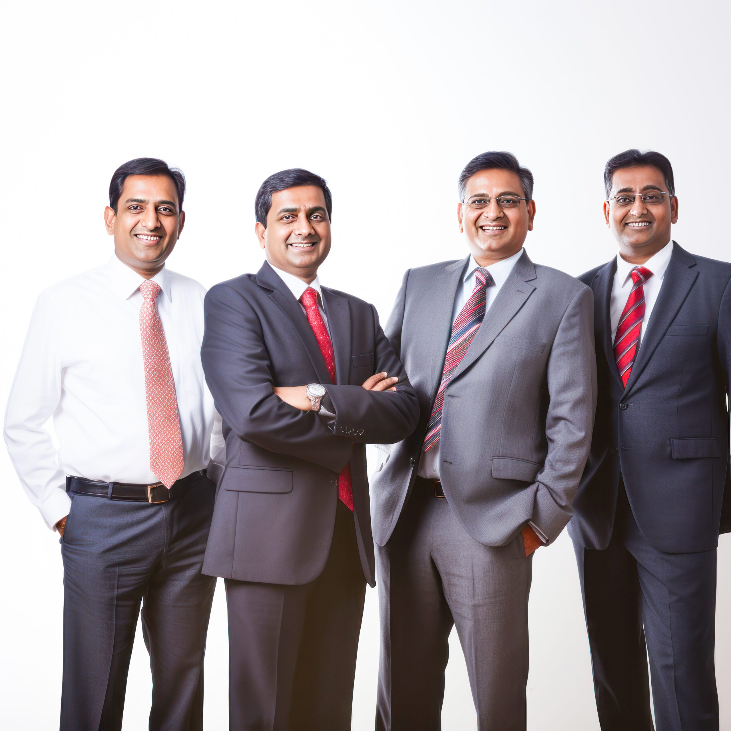 middle age businessman group standing on white background