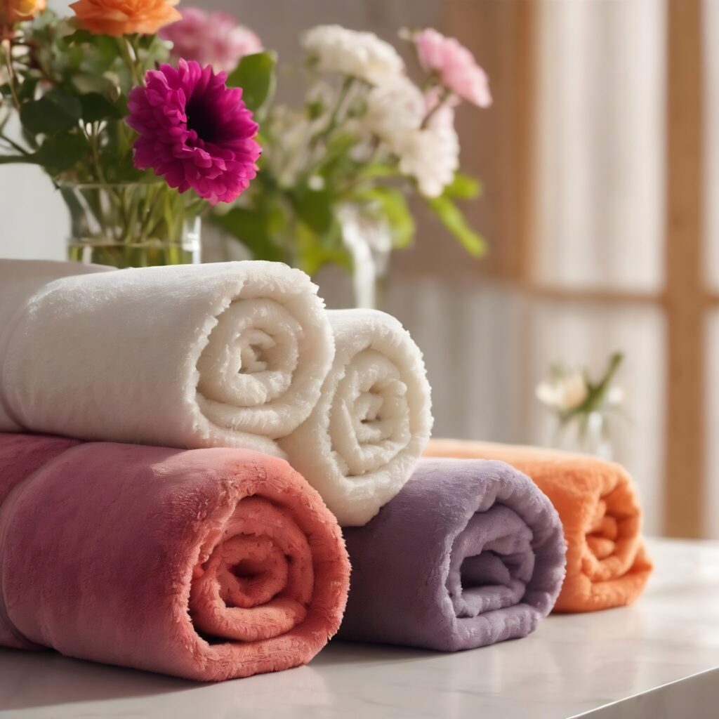 towels with flowers light table against blurred background 2048x2048 1